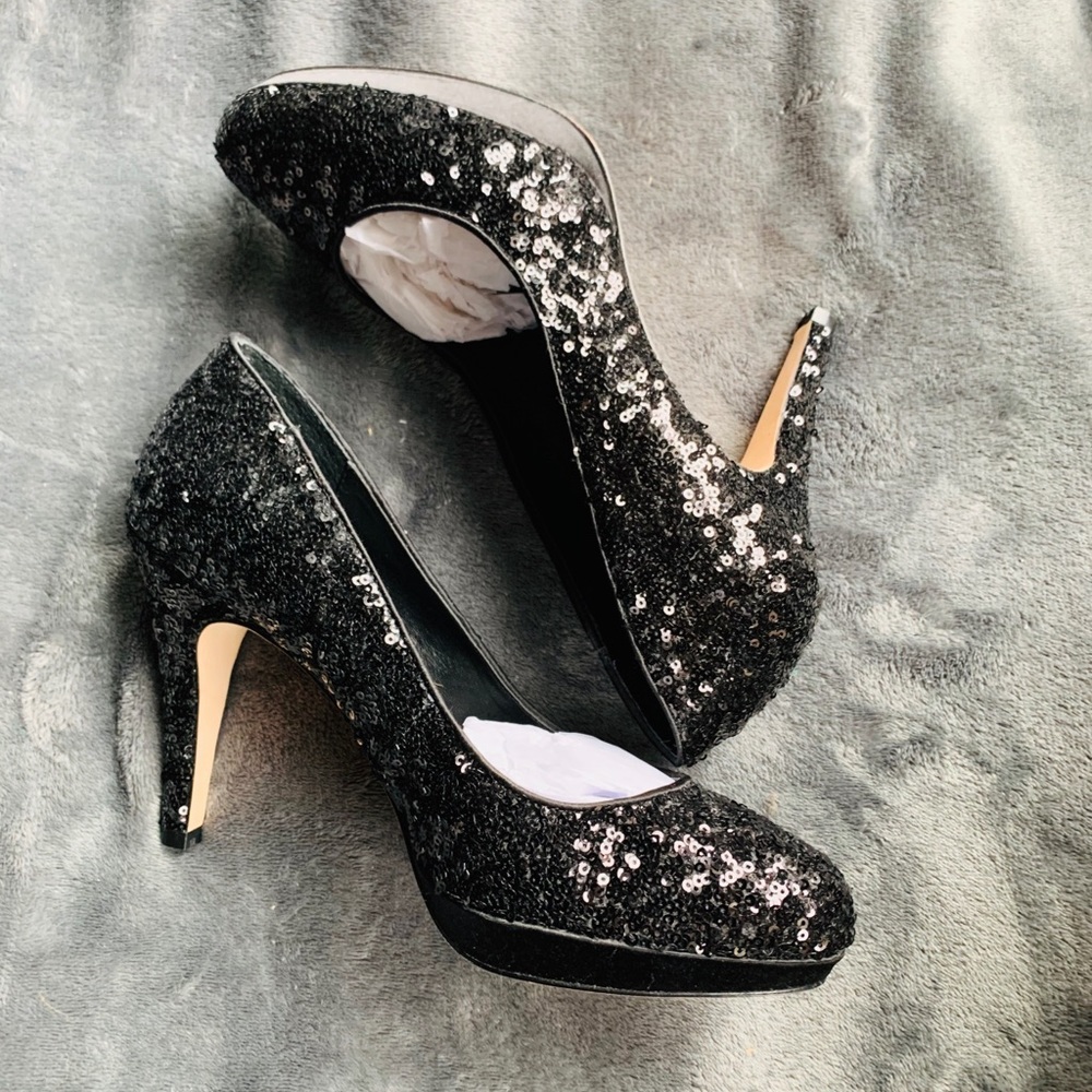 White House Black Market Dasher Black Sequin Pump